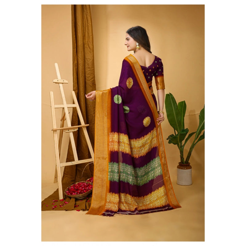 Mayawye Women's Soft Blooming Marshmallow Fabric Kalamkari Printed Saree With Unstitched Blouse 5.5Mtr (Wine)