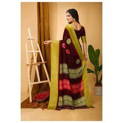 Mayawye Women's Soft Blooming Marshmallow Fabric Kalamkari Printed Saree With Unstitched Blouse 5.5Mtr (Maroon)