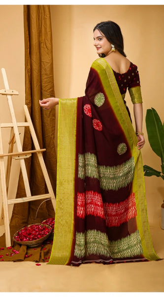 Mayawye Women's Soft Blooming Marshmallow Fabric Kalamkari Printed Saree With Unstitched Blouse 5.5Mtr (Maroon)