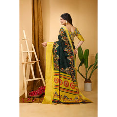 Mayawye Women's Soft Dola Cotton Kalamkari Printed Saree With Unstitched Blouse 5.5Mtr (Green)