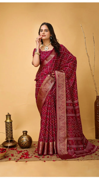 Mayawye Women's Soft Dola Cotton Kalamkari Printed Saree With Unstitched Blouse 5.5Mtr (Red)