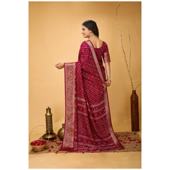Mayawye Women's Soft Dola Cotton Kalamkari Printed Saree With Unstitched Blouse 5.5Mtr (Red)
