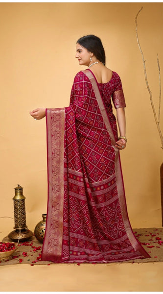 Mayawye Women's Soft Dola Cotton Kalamkari Printed Saree With Unstitched Blouse 5.5Mtr (Red)