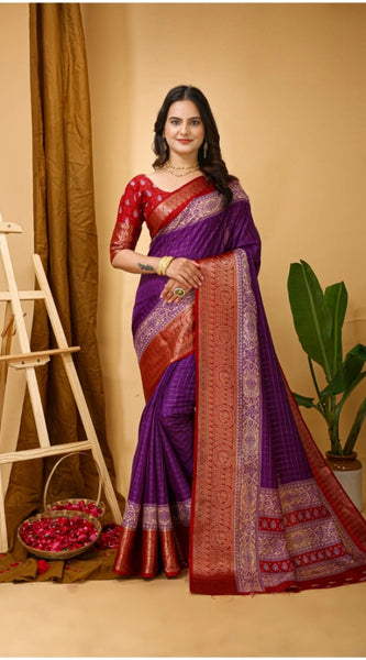 Mayawye Women's Soft Dola Cotton Kalamkari Printed Saree With Unstitched Blouse 5.5Mtr (Purple)