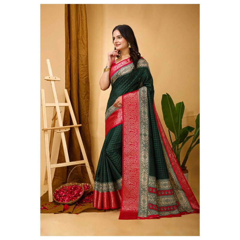 Mayawye Women's Soft Dola Cotton Kalamkari Printed Saree With Unstitched Blouse 5.5Mtr (B.Green)