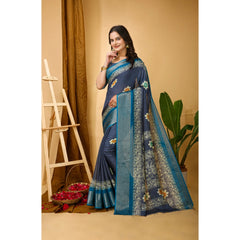 Mayawye Women's Soft Blooming Marshmallow Fabric Kalamkari Printed Saree With Unstitched Blouse 5.5Mtr (Grey)