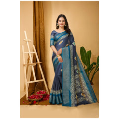 Mayawye Women's Soft Blooming Marshmallow Fabric Kalamkari Printed Saree With Unstitched Blouse 5.5Mtr (Grey)