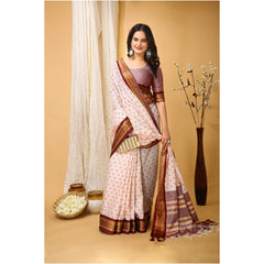 Mayawye Women's Soft Cotton Silk Printed Saree With Unstitched Blouse 5.5Mtr (Maroon)