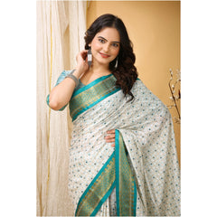 Mayawye Women's Soft Cotton Silk Printed Saree With Unstitched Blouse 5.5Mtr (Rama Green)