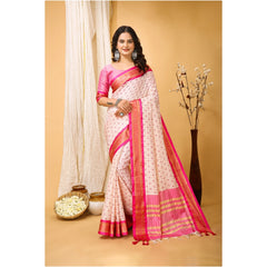 Mayawye Women's Soft Cotton Silk Printed Saree With Unstitched Blouse 5.5Mtr (Pink)