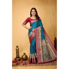 Mayawye Women's Soft Dola Cotton Kalamkari Printed Saree With Unstitched Blouse 5.5Mtr (Sky Blue)
