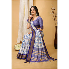 Mayawye Women's Soft Cotton Silk Printed Saree With Unstitched Blouse 5.5Mtr (Purple)