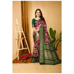 Mayawye Women's Soft Dola Cotton Kalamkari Printed Saree With Unstitched Blouse 5.5Mtr (Maroon)