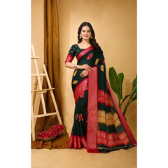 Mayawye Women's Soft Blooming Marshmallow Fabric Kalamkari Printed Saree With Unstitched Blouse 5.5Mtr (Green)