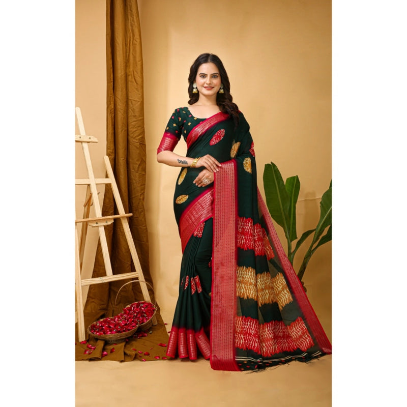 Mayawye Women's Soft Blooming Marshmallow Fabric Kalamkari Printed Saree With Unstitched Blouse 5.5Mtr (Green)