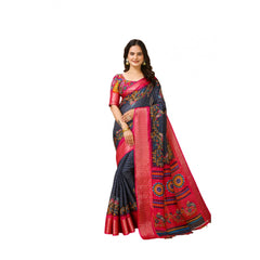 Mayawye Women's Soft Dola Cotton Kalamkari Printed Saree With Unstitched Blouse 5.5Mtr (Grey)