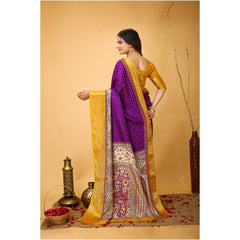 Mayawye Women's Soft Dola Cotton Kalamkari Printed Saree With Unstitched Blouse 5.5Mtr (Purple)