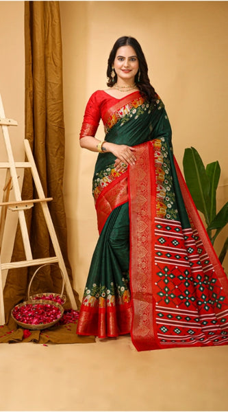 Mayawye Women's Soft Dola Cotton Kalamkari Printed Saree With Unstitched Blouse 5.5Mtr (Green)