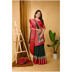 Mayawye Women's Soft Dola Cotton Kalamkari Printed Saree With Unstitched Blouse 5.5Mtr (B.Green)