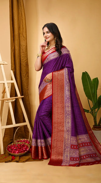 Mayawye Women's Soft Dola Cotton Kalamkari Printed Saree With Unstitched Blouse 5.5Mtr (Purple)