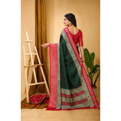 Mayawye Women's Soft Dola Cotton Kalamkari Printed Saree With Unstitched Blouse 5.5Mtr (B.Green)