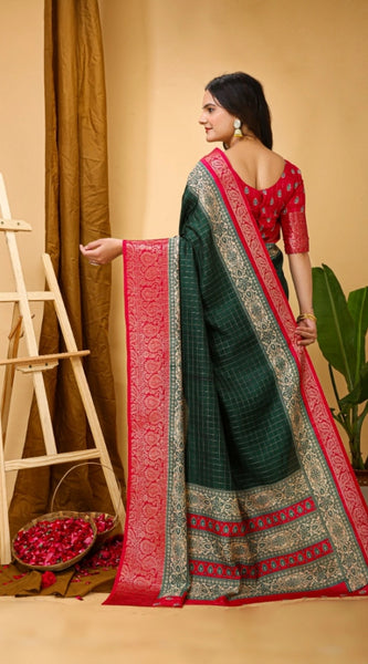 Mayawye Women's Soft Dola Cotton Kalamkari Printed Saree With Unstitched Blouse 5.5Mtr (B.Green)