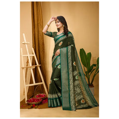 Mayawye Women's Soft Blooming Marshmallow Fabric Kalamkari Printed Saree With Unstitched Blouse 5.5Mtr (Green)