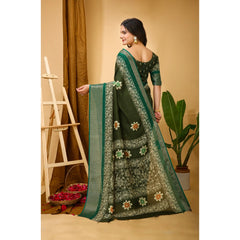 Mayawye Women's Soft Blooming Marshmallow Fabric Kalamkari Printed Saree With Unstitched Blouse 5.5Mtr (Green)