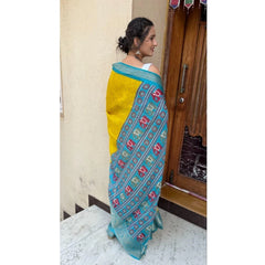 Mayawye Women's Soft Dola Cotton Kalamkari Printed Saree With Unstitched Blouse 5.5Mtr (Mustard)