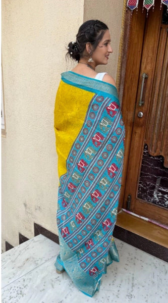 Mayawye Women's Soft Dola Cotton Kalamkari Printed Saree With Unstitched Blouse 5.5Mtr (Mustard)