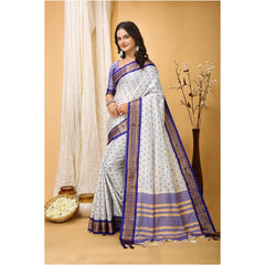 Mayawye Women's Soft Cotton Silk Printed Saree With Unstitched Blouse 5.5Mtr (Purple)