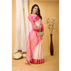 Mayawye Women's Soft Cotton Silk Printed Saree With Unstitched Blouse 5.5Mtr (Pink)