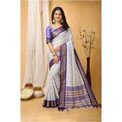 Mayawye Women's Soft Cotton Silk Printed Saree With Unstitched Blouse 5.5Mtr (Purple)