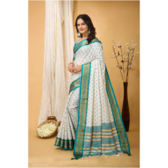 Mayawye Women's Soft Cotton Silk Printed Saree With Unstitched Blouse 5.5Mtr (Rama Green)