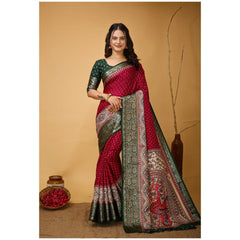 Mayawye Women's Soft Dola Cotton Kalamkari Printed Saree With Unstitched Blouse 5.5Mtr (Maroon)