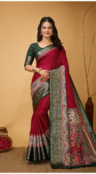 Mayawye Women's Soft Dola Cotton Kalamkari Printed Saree With Unstitched Blouse 5.5Mtr (Maroon)