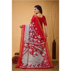 Mayawye Women's Soft Handloom Cotton Kalamkari Printed Saree With Unstitched Blouse 5.5Mtr (Pink)