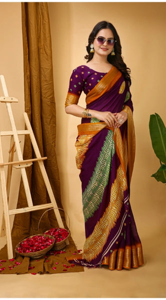 Mayawye Women's Soft Blooming Marshmallow Fabric Kalamkari Printed Saree With Unstitched Blouse 5.5Mtr (Wine)