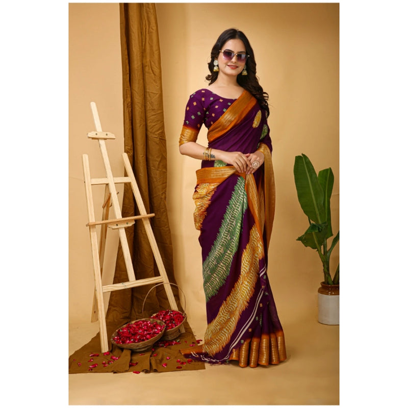 Mayawye Women's Soft Blooming Marshmallow Fabric Kalamkari Printed Saree With Unstitched Blouse 5.5Mtr (Wine)