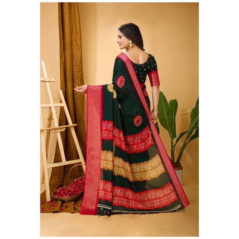 Mayawye Women's Soft Blooming Marshmallow Fabric Kalamkari Printed Saree With Unstitched Blouse 5.5Mtr (Green)