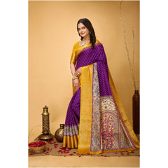 Mayawye Women's Soft Dola Cotton Kalamkari Printed Saree With Unstitched Blouse 5.5Mtr (Purple)