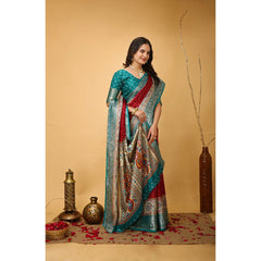 Mayawye Women's Soft Dola Cotton Kalamkari Printed Saree With Unstitched Blouse 5.5Mtr (Red)