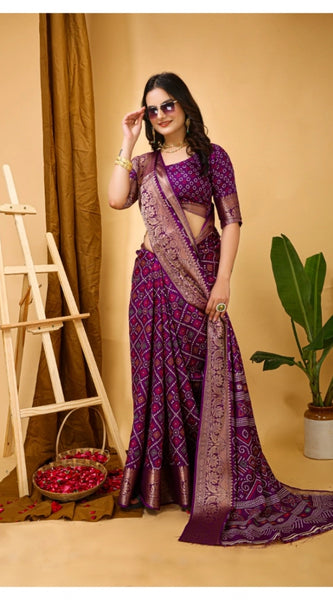 Mayawye Women's Soft Dola Cotton Kalamkari Printed Saree With Unstitched Blouse 5.5Mtr (Purple)