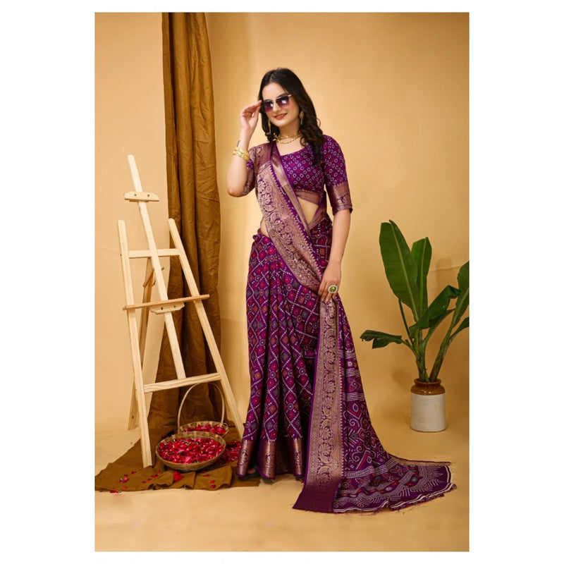 Mayawye Women's Soft Dola Cotton Kalamkari Printed Saree With Unstitched Blouse 5.5Mtr (Purple)
