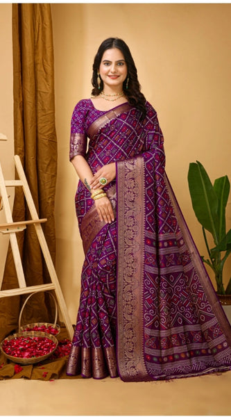 Mayawye Women's Soft Dola Cotton Kalamkari Printed Saree With Unstitched Blouse 5.5Mtr (Purple)