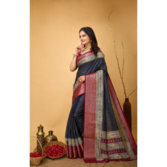 Mayawye Women's Soft Dola Cotton Kalamkari Printed Saree With Unstitched Blouse 5.5Mtr (Grey)