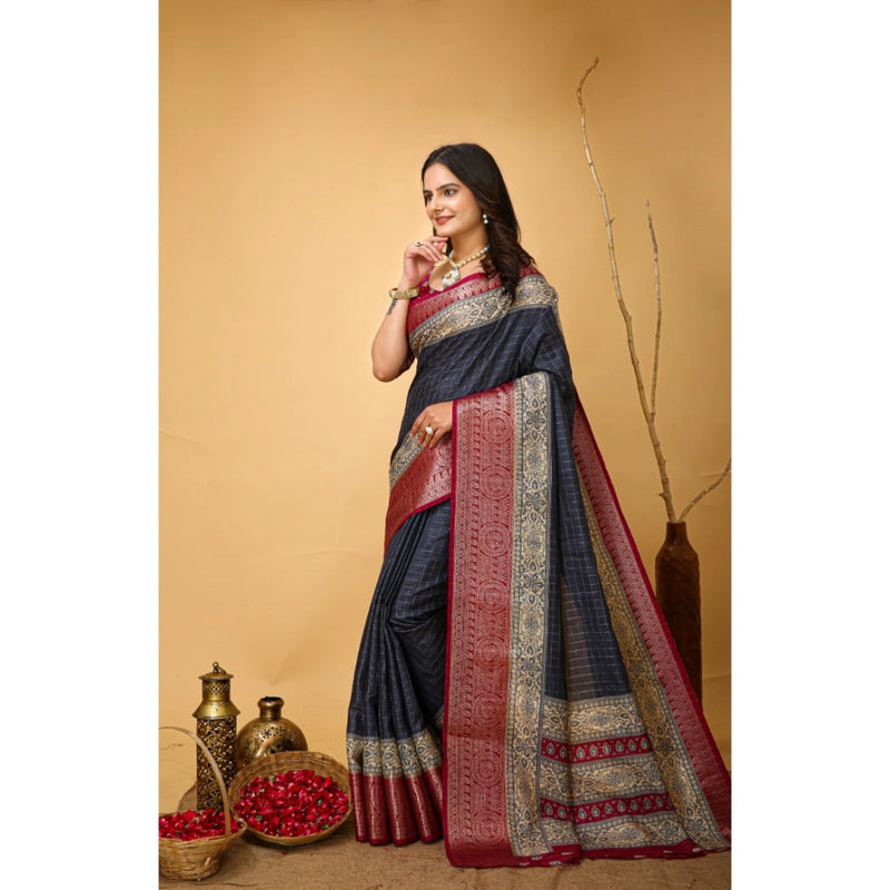 Mayawye Women's Soft Dola Cotton Kalamkari Printed Saree With Unstitched Blouse 5.5Mtr (Grey)