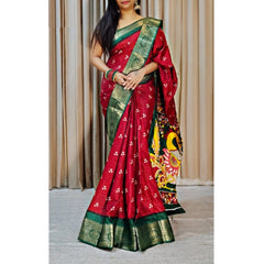 Mayawye Women's Soft Dola Cotton Kalamkari Printed Saree With Unstitched Blouse 5.5Mtr (Red)