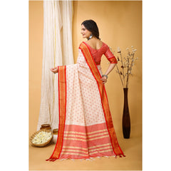 Mayawye Women's Soft Cotton Silk Printed Saree With Unstitched Blouse 5.5Mtr (Red)