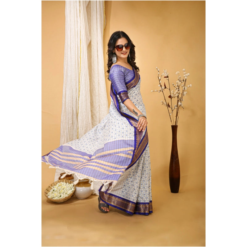 Mayawye Women's Soft Cotton Silk Printed Saree With Unstitched Blouse 5.5Mtr (Purple)